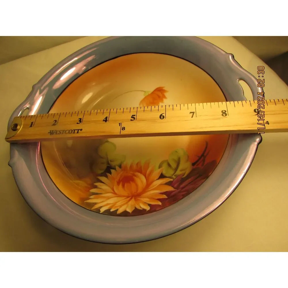 Noritake Hand painted serving bowl purple luster floral flowers vintage